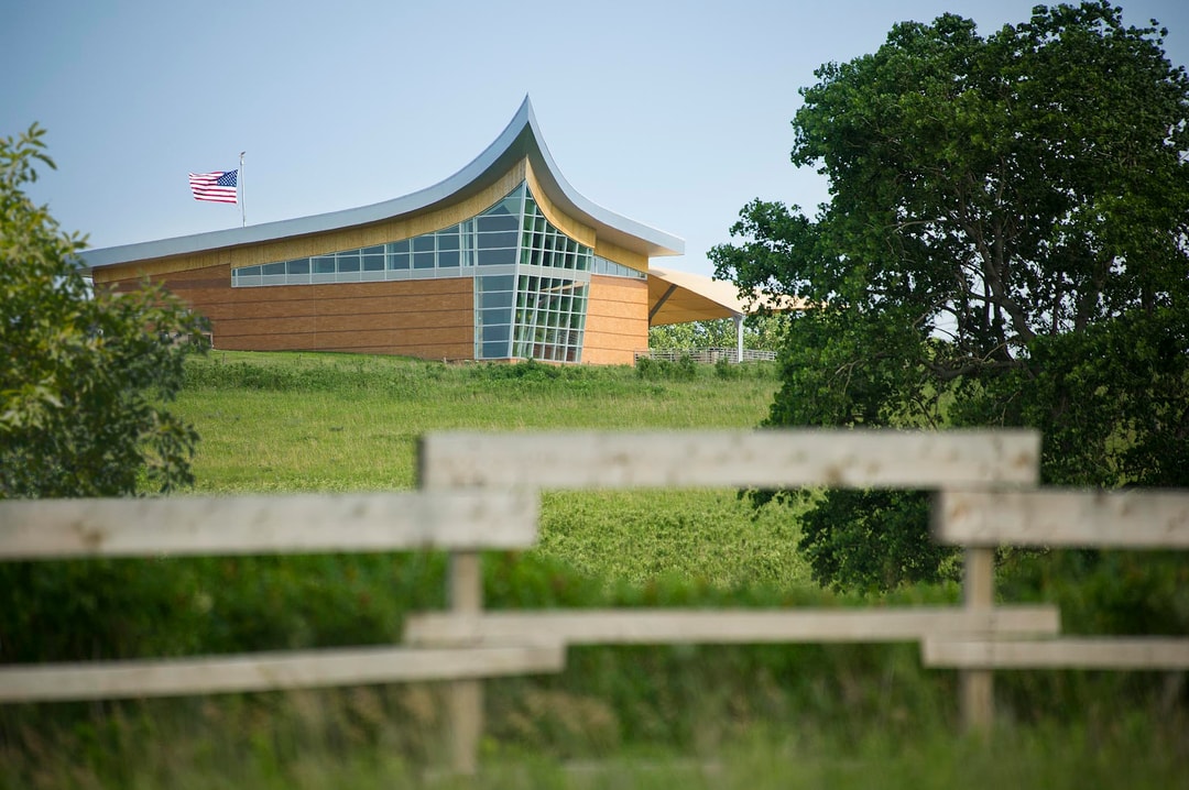 The exterior of the center at Homestead National Historical Park.