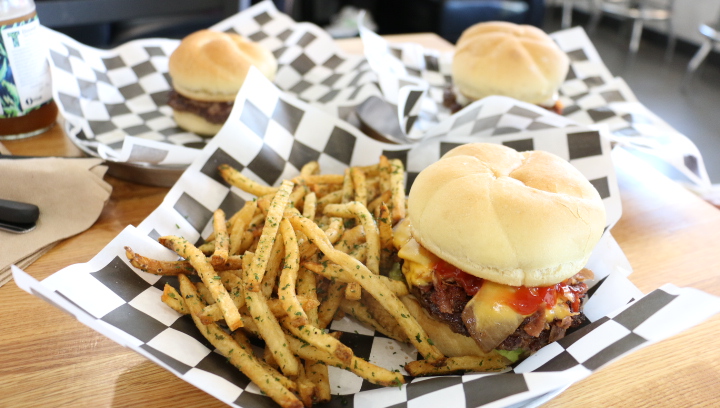 A burger and fries from Hones Abe's Burgers & Freedom.
