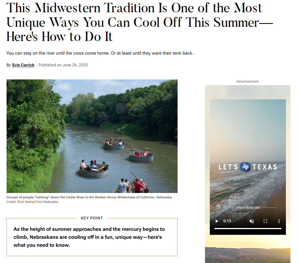 travel + leisure tanking in Nebraska