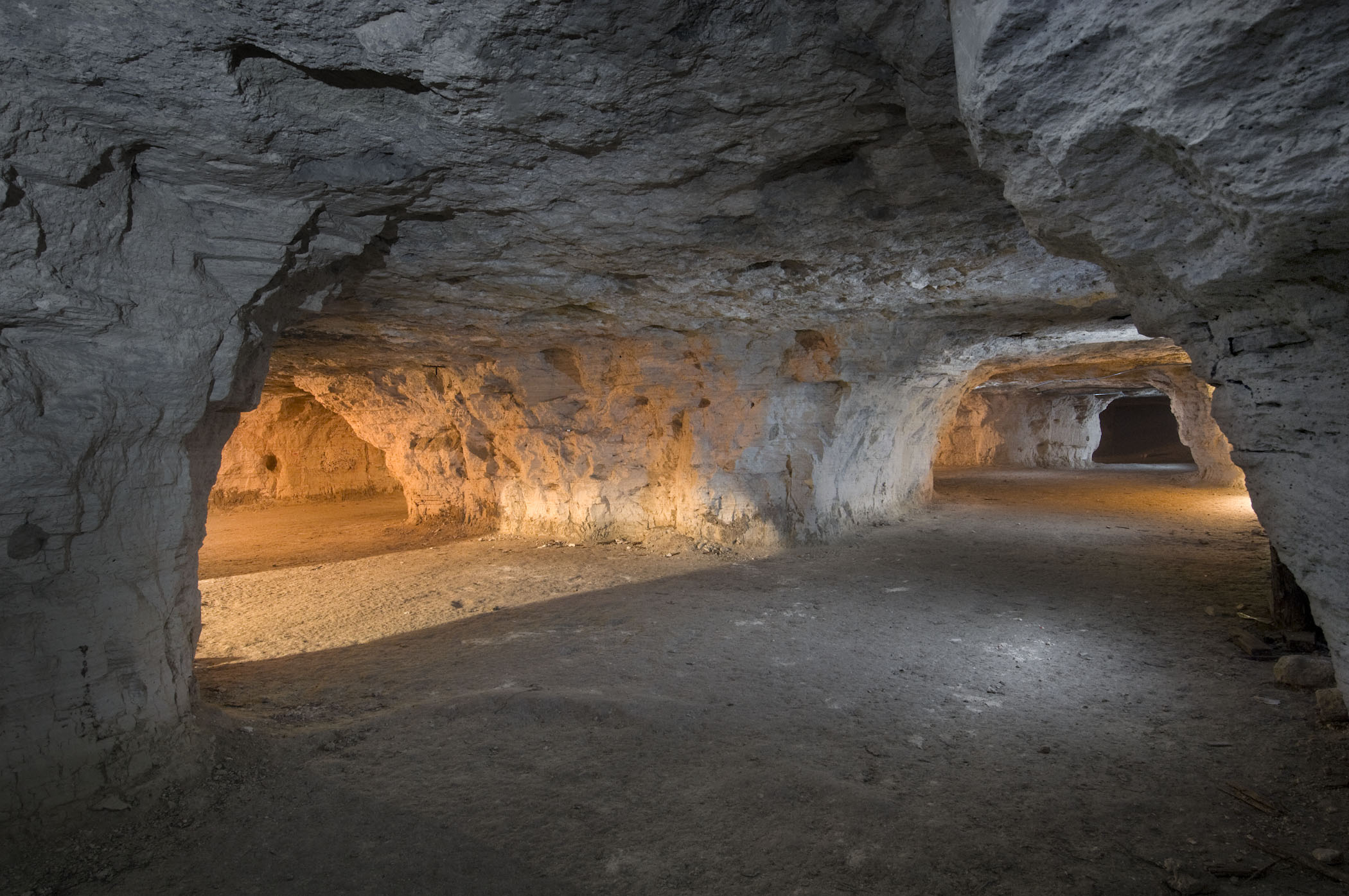 A look inside the large chambers at Happy Jack Chalk Mine.