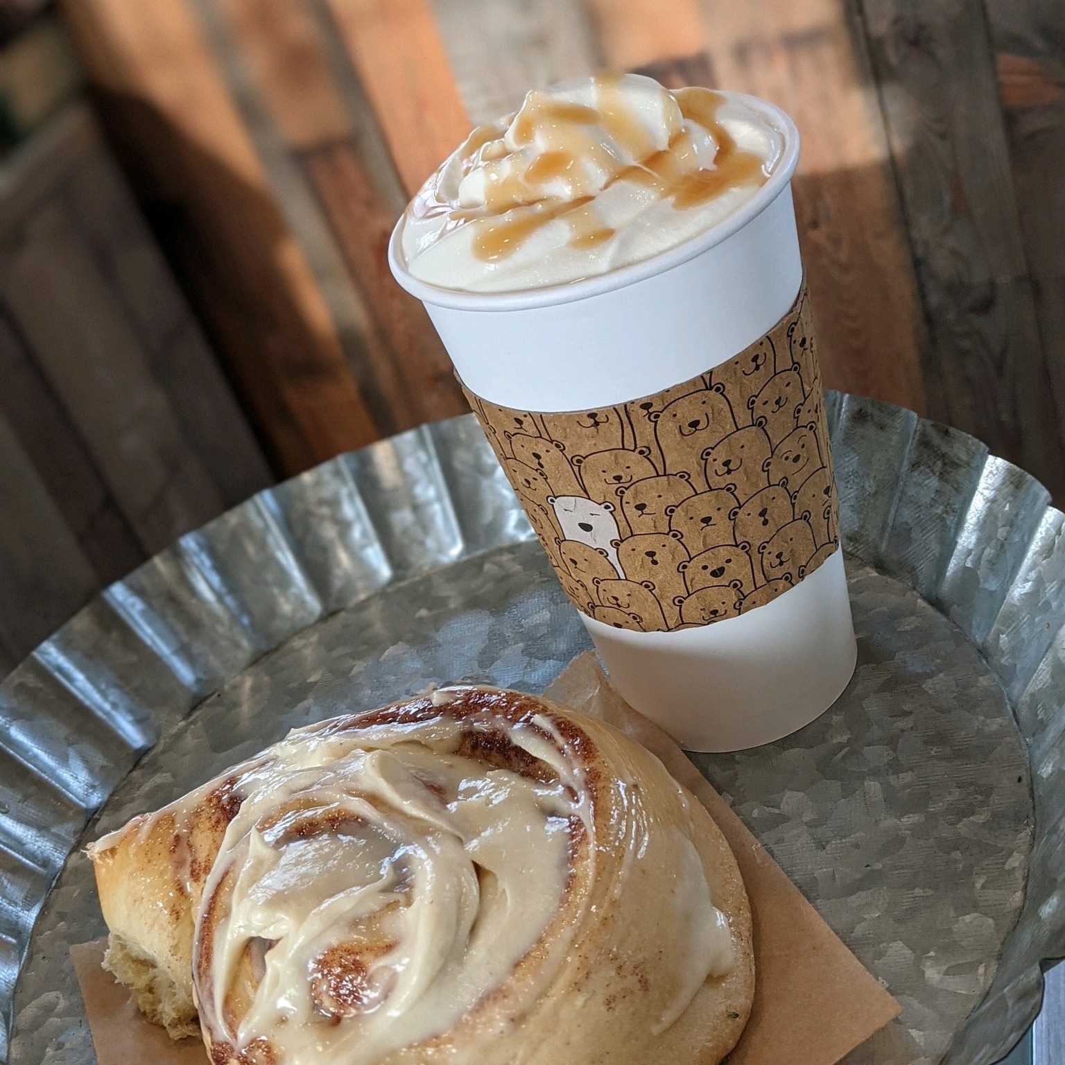 The Coffee Bin coffee and cinnamon roll