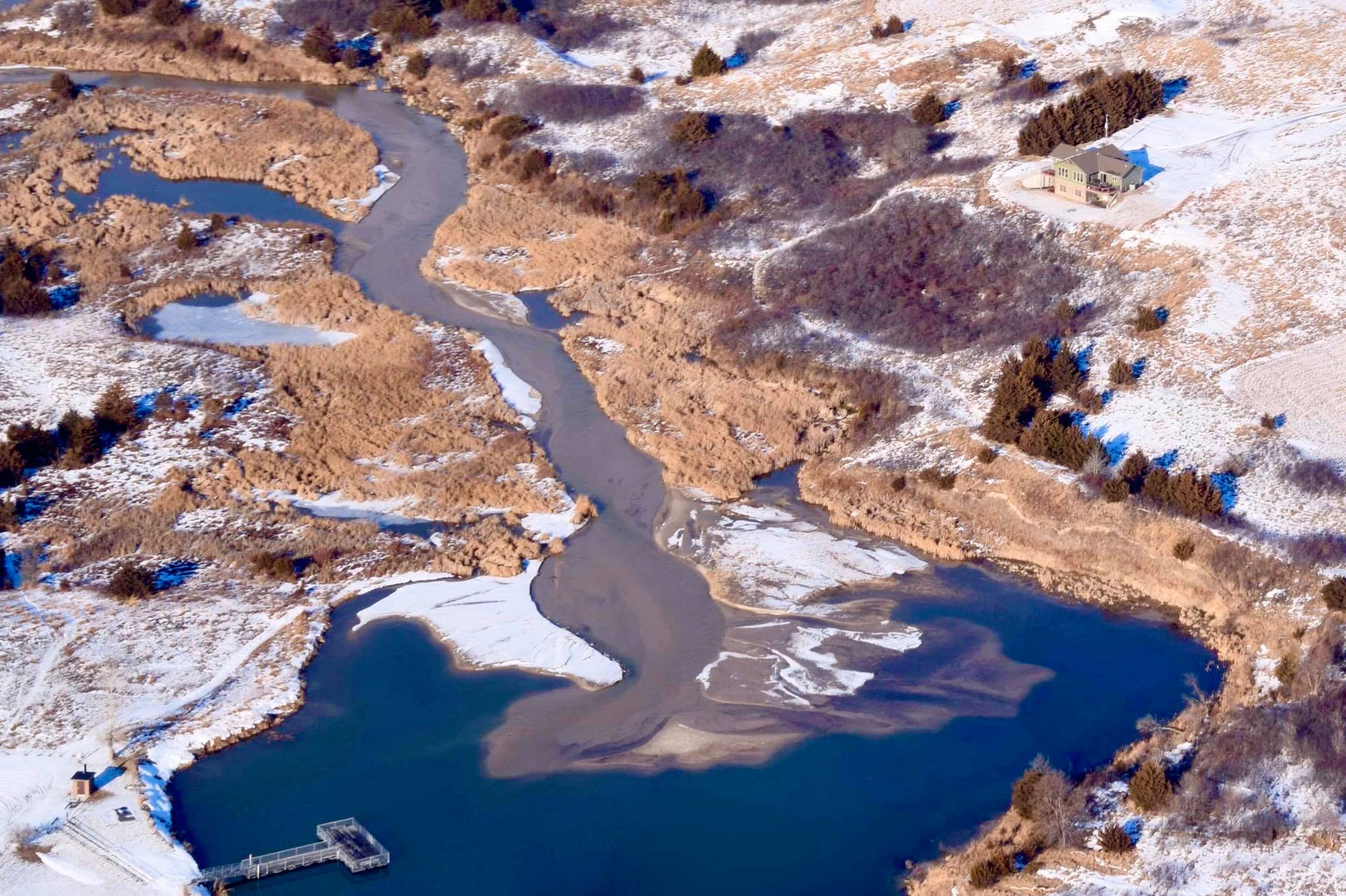 Aerial view above Gracie Creek Cabin.