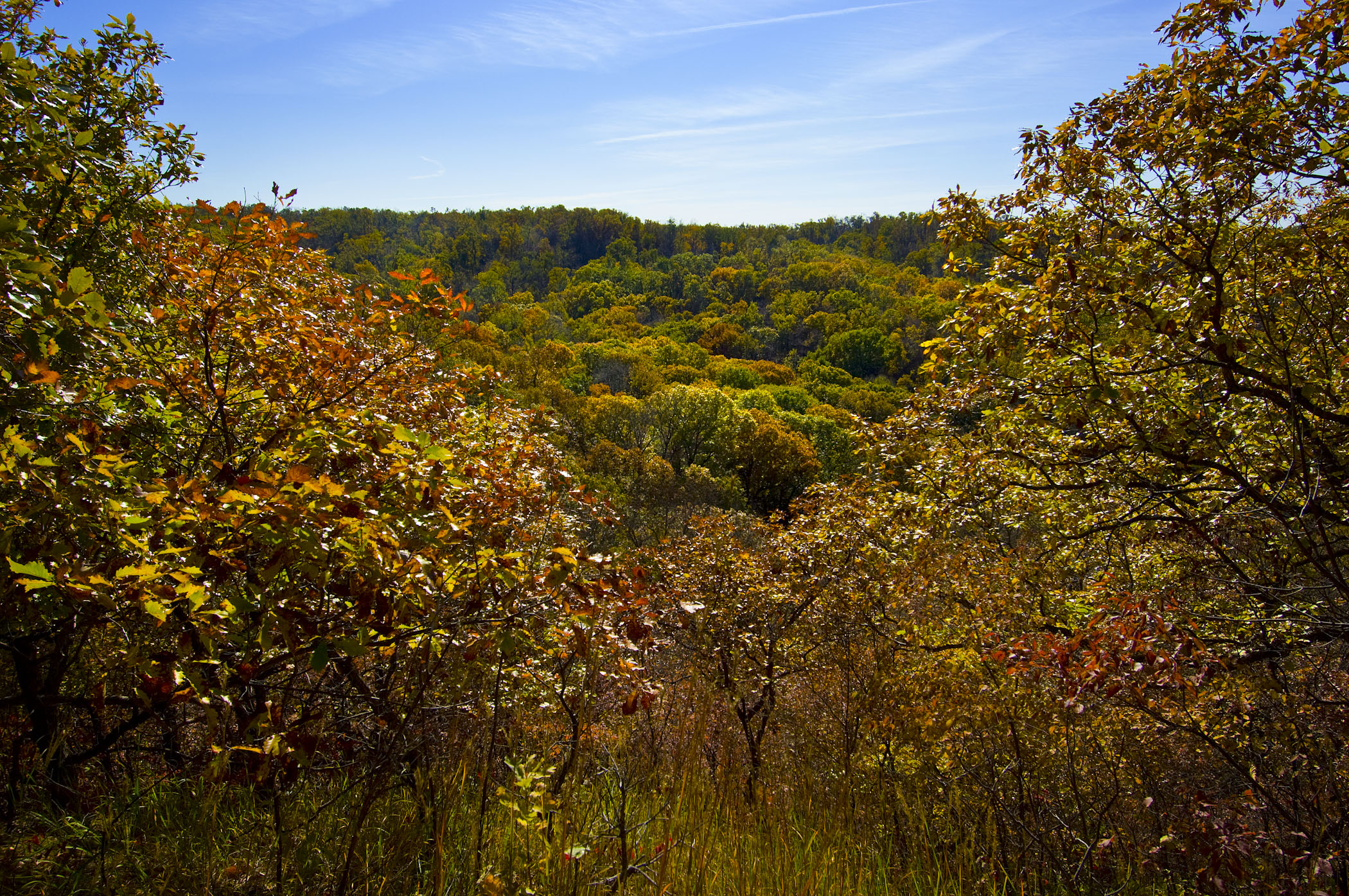 Indian Cave State Park aglow in fall colors.