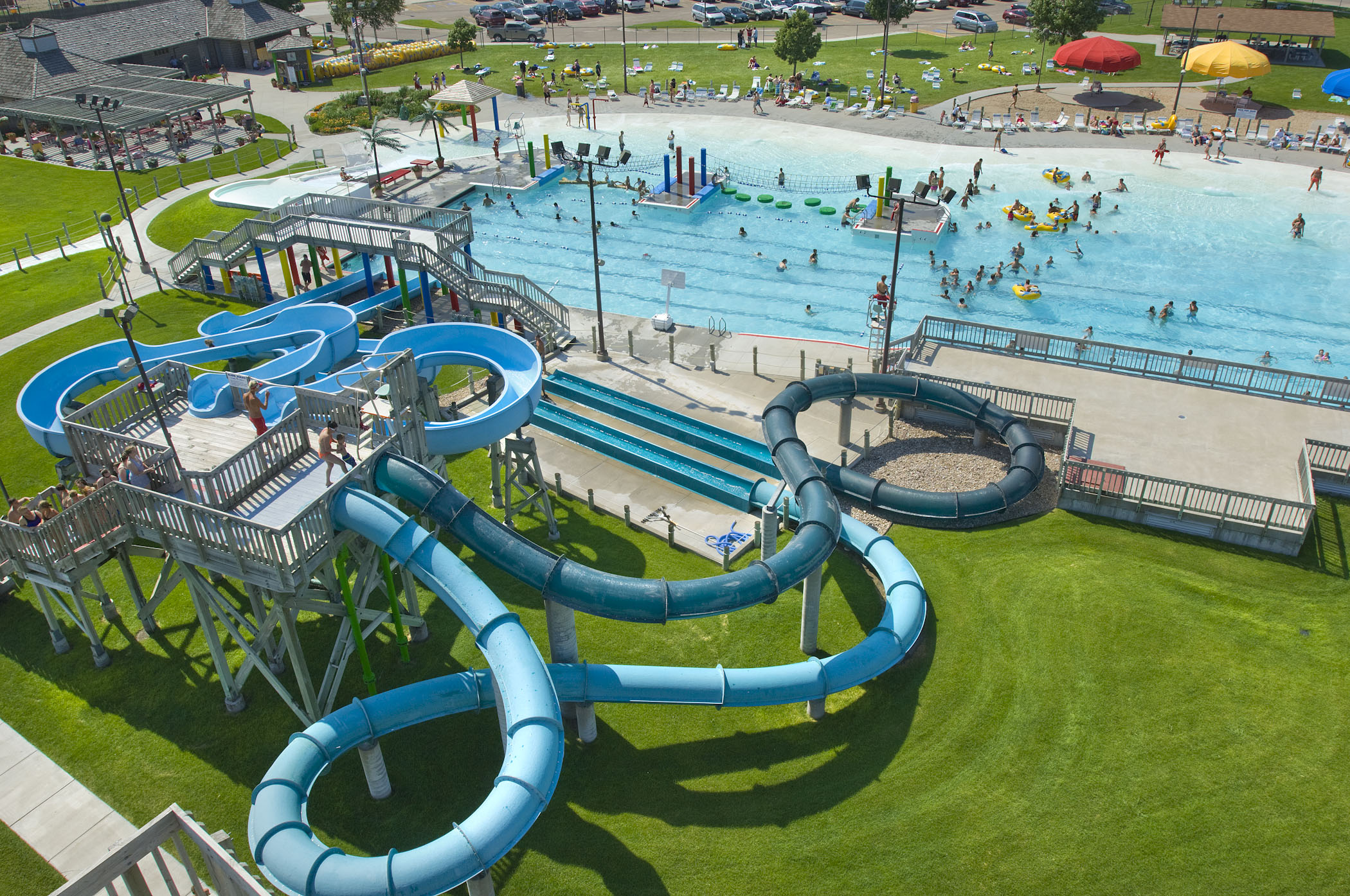 Water slides at Island Oasis Water Park in Grand Island, Nebraska.
