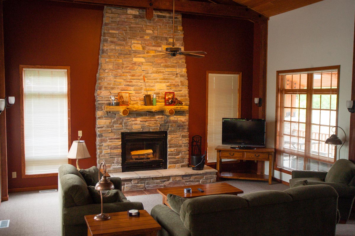 Interior look at the living room area of a cabin at Ponca State Park.