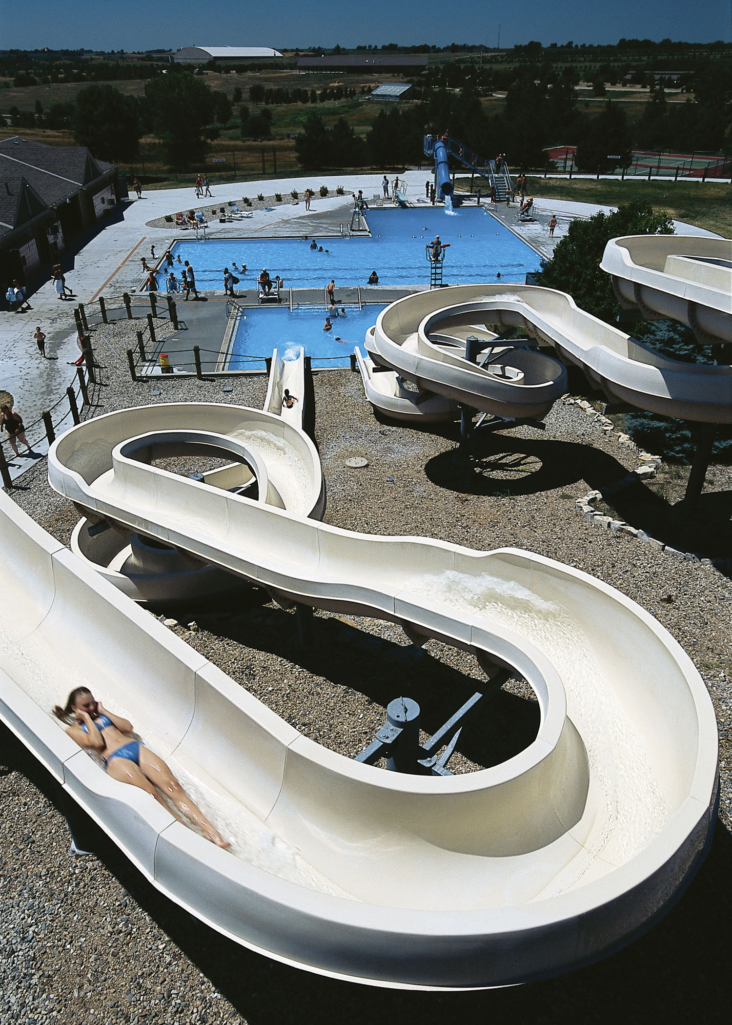 Waterslides at Eugene T. Mahoney State Park water park near Ashland, Nebraska.