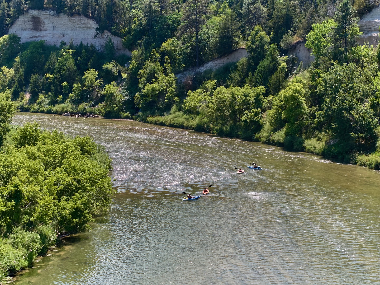 Four kayakers on the Niobrara National Scenic River.