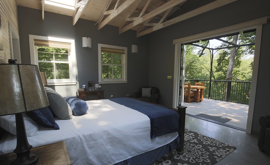 Interior bedroom shot of Platte River State Park Glamping Cabin.