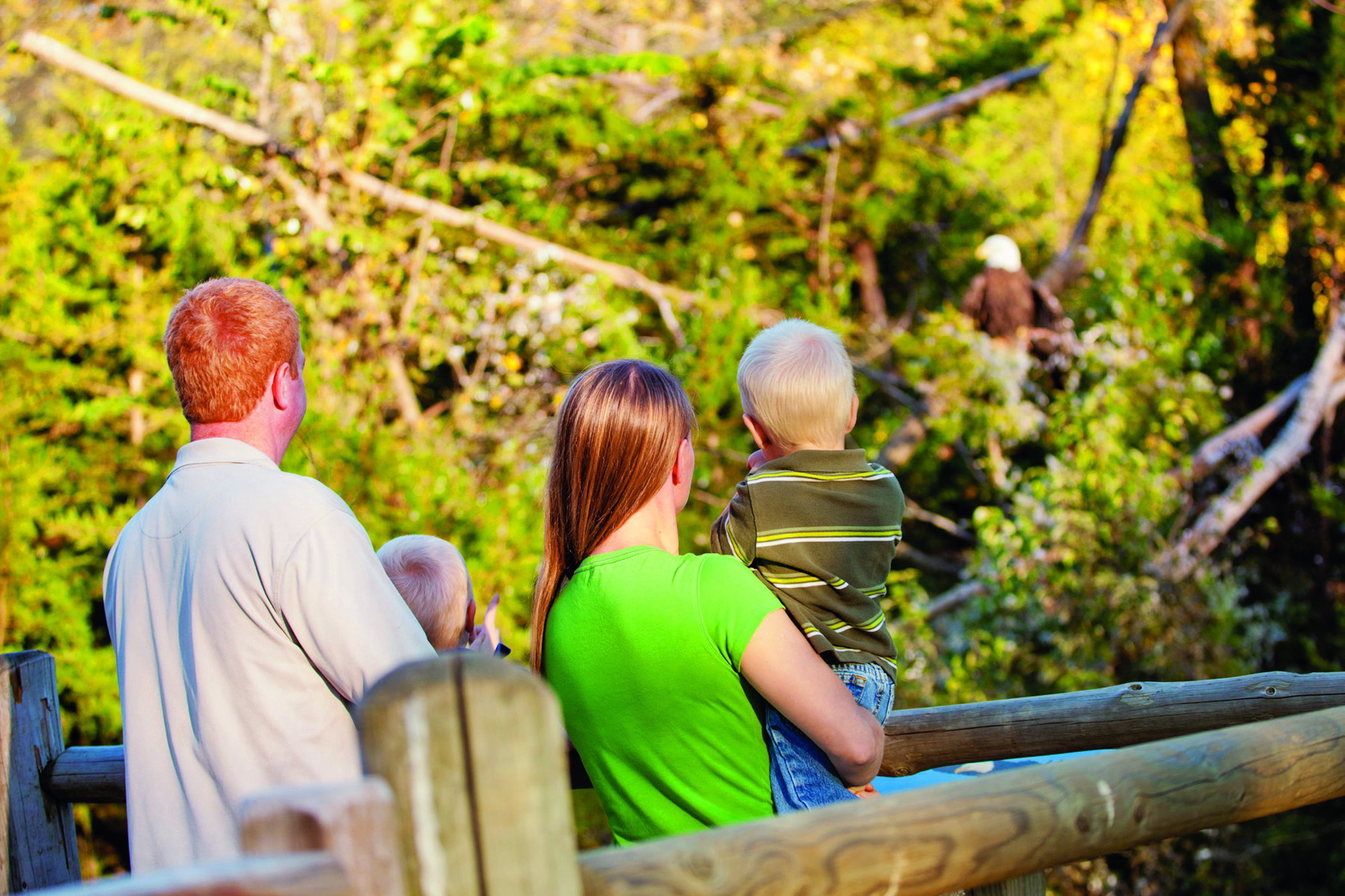A family watching the eagles at Eagle Aviary at Wildlife Safari Park in Ashland, Nebraska.