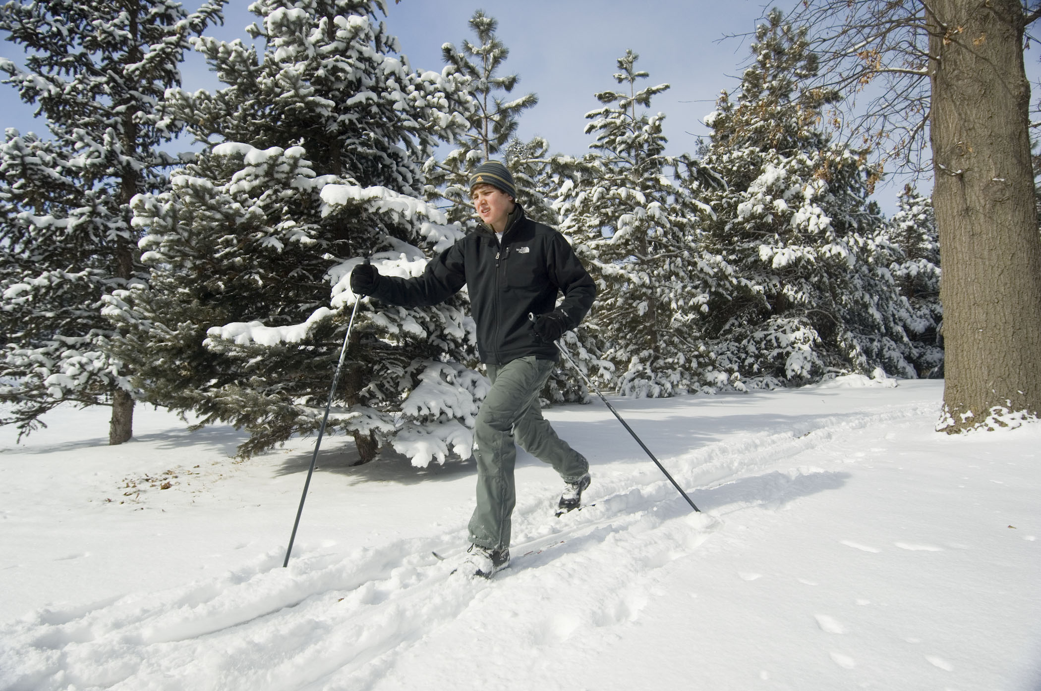 Cross-country skiing at Pioneers Park in Lincoln, Nebraska.