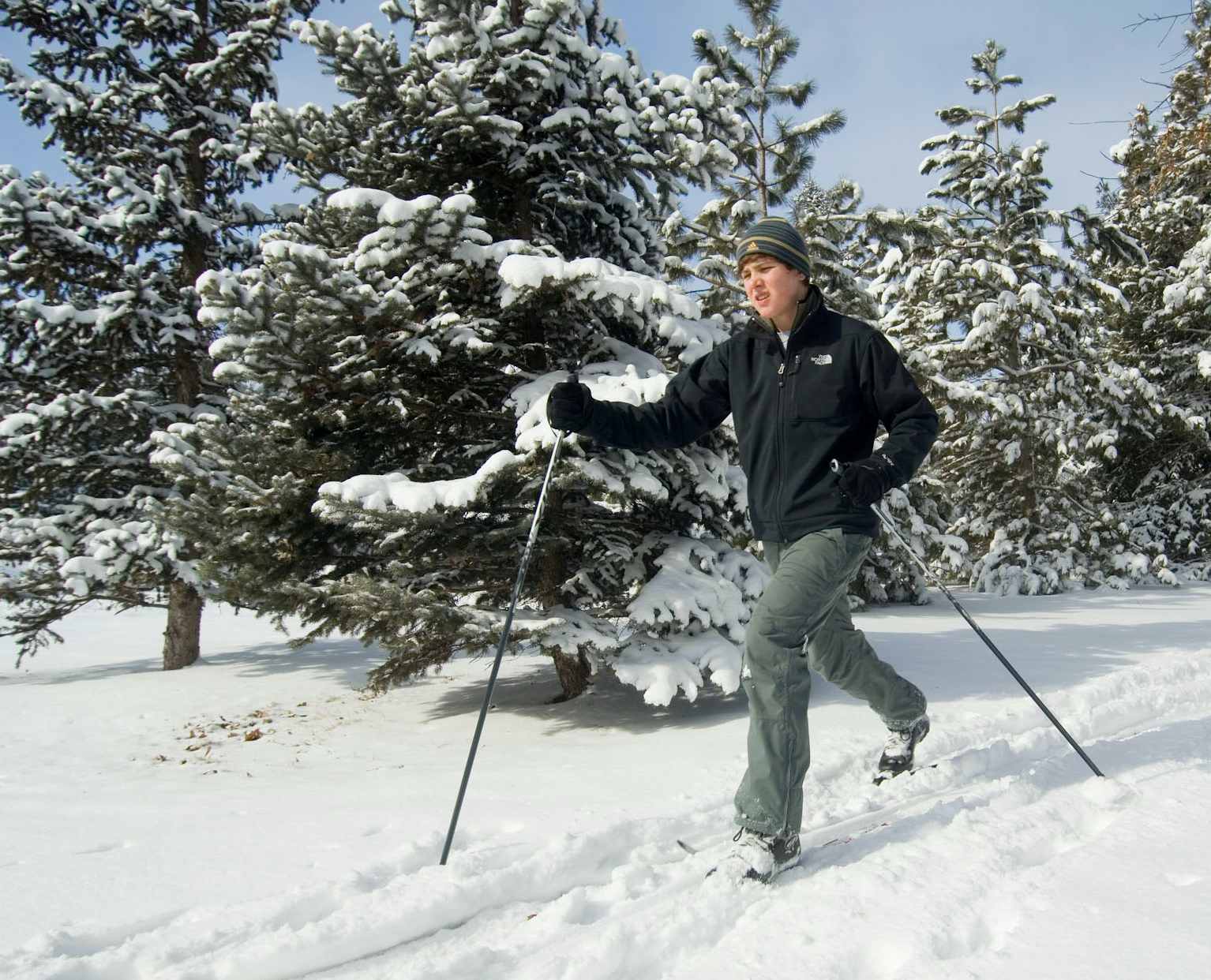 Someone cross-country skiing at Pioneers Park in Lincoln