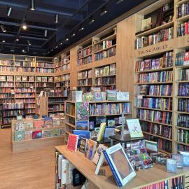 Bookshelves full of books.