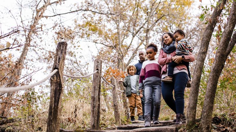 Family walking around Arbor Day Farm.